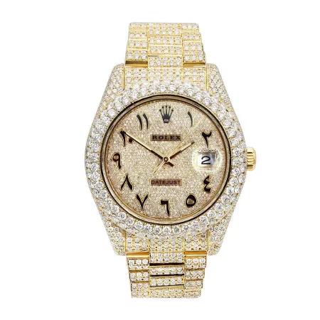 Rolex Datejust Yellow Gold Arabic Dial Iced Out 116300 Replica