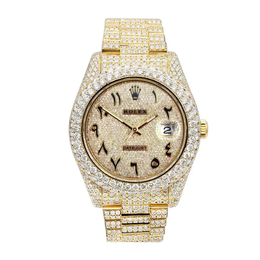 Rolex Datejust Yellow Gold Arabic Dial Iced Out 116300 Replica