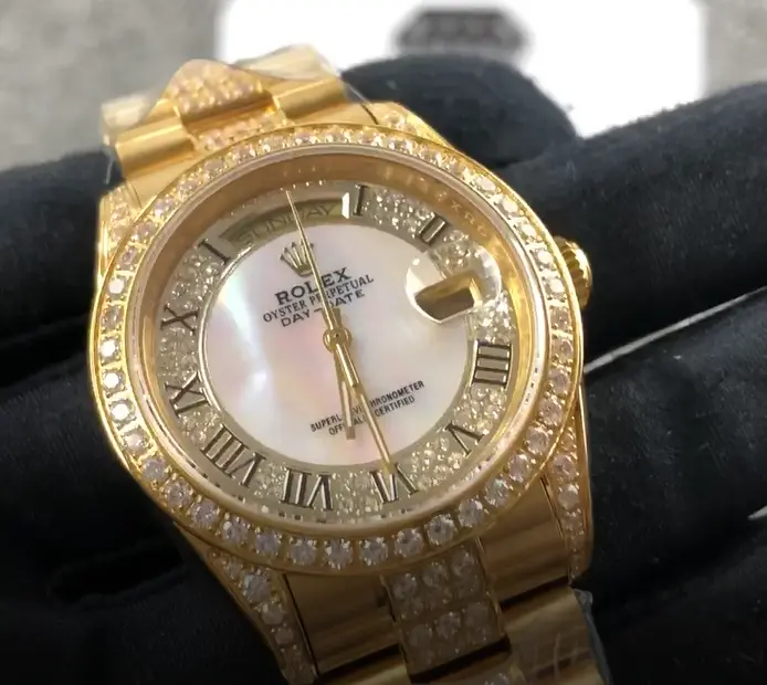 Rolex Datejust Yellow Gold Diamond Roman Dial Iced Out 116626 Replica